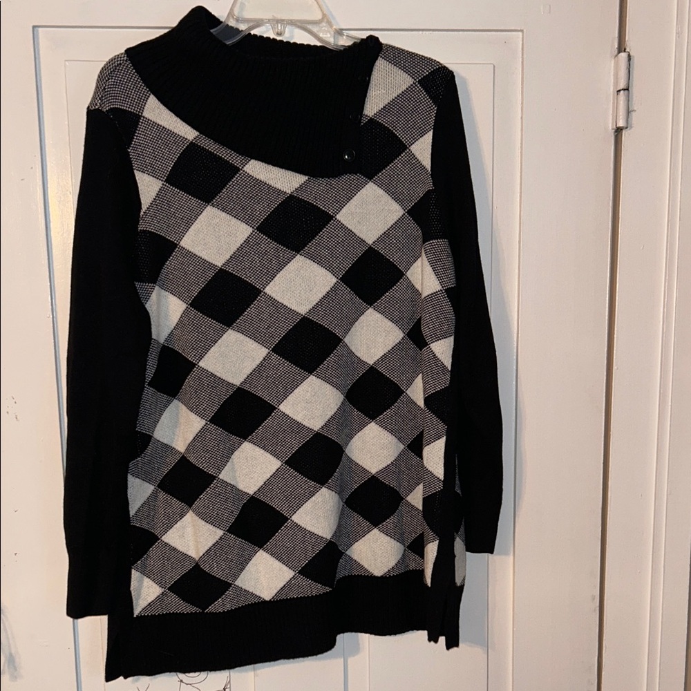 Talbots Women’s Sweater Black & White Cashmere Blend Asymmetrical Collar Preppy